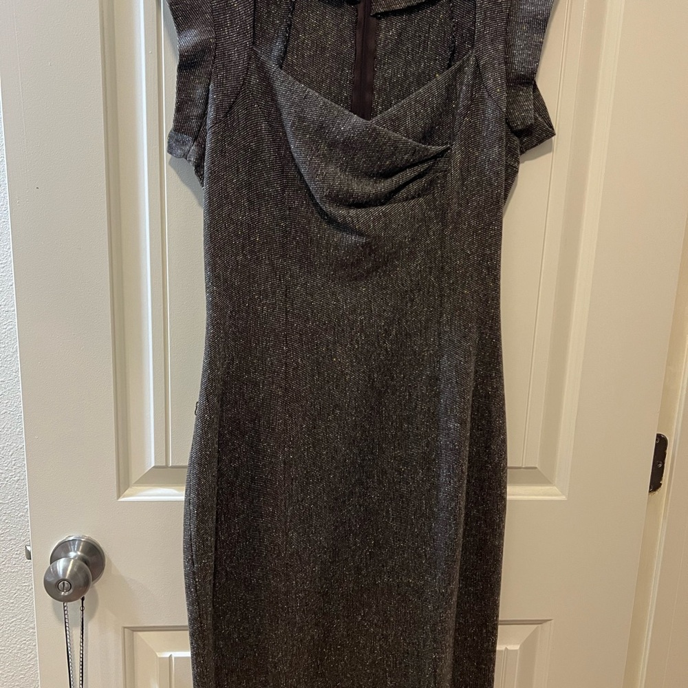 Aqua Gray Flutter Sleeve Sheath Dress